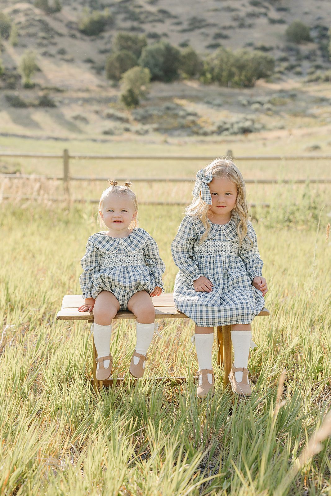 blue plaid ruffle collar dress