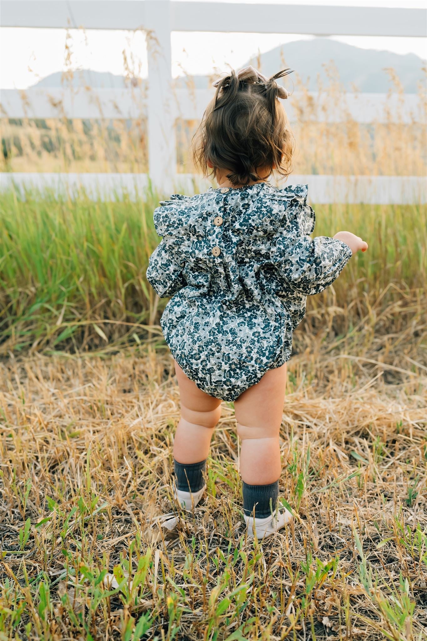 liberty floral long-sleeve ruffle bubble romper