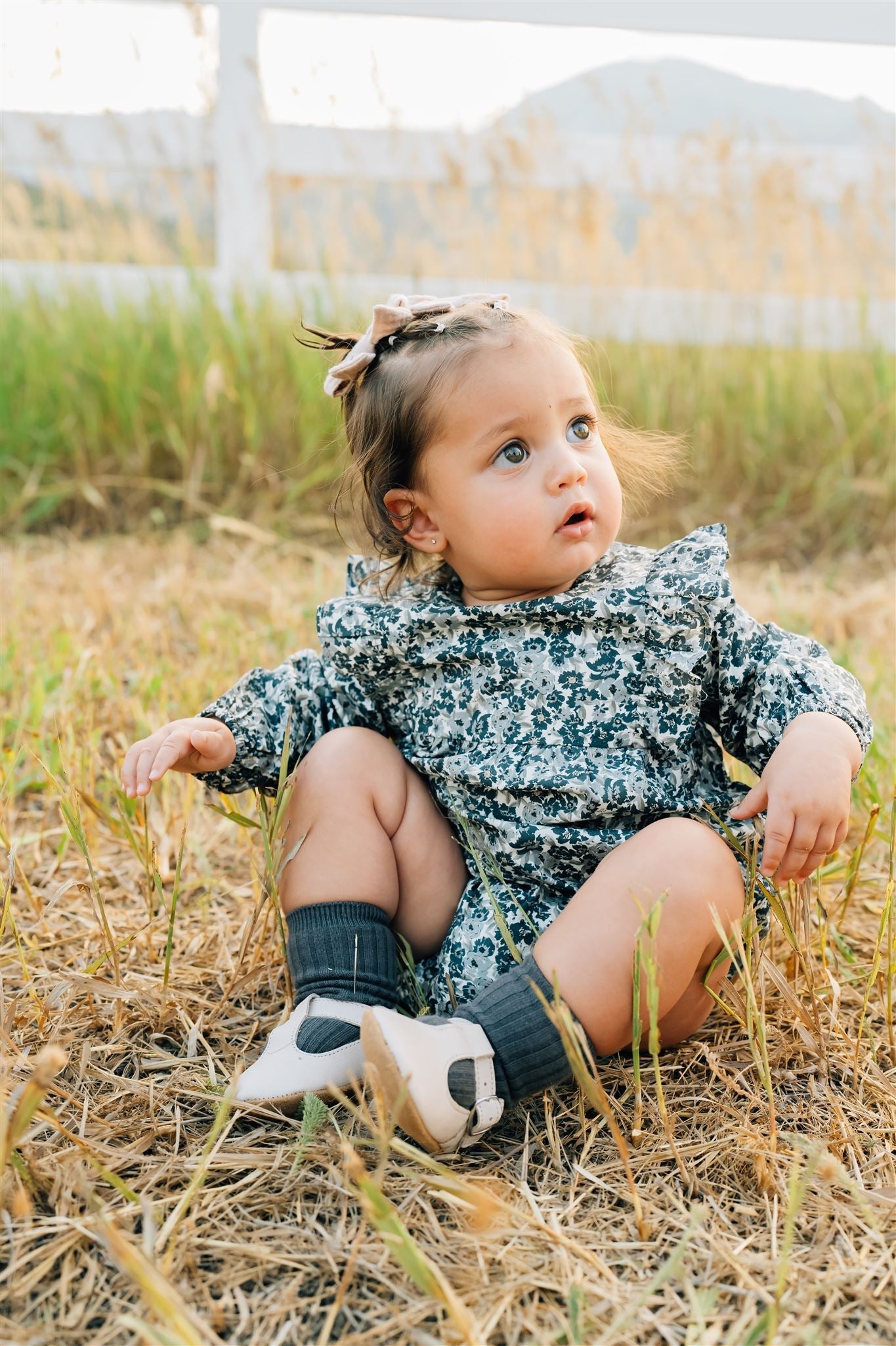 liberty floral long-sleeve ruffle bubble romper