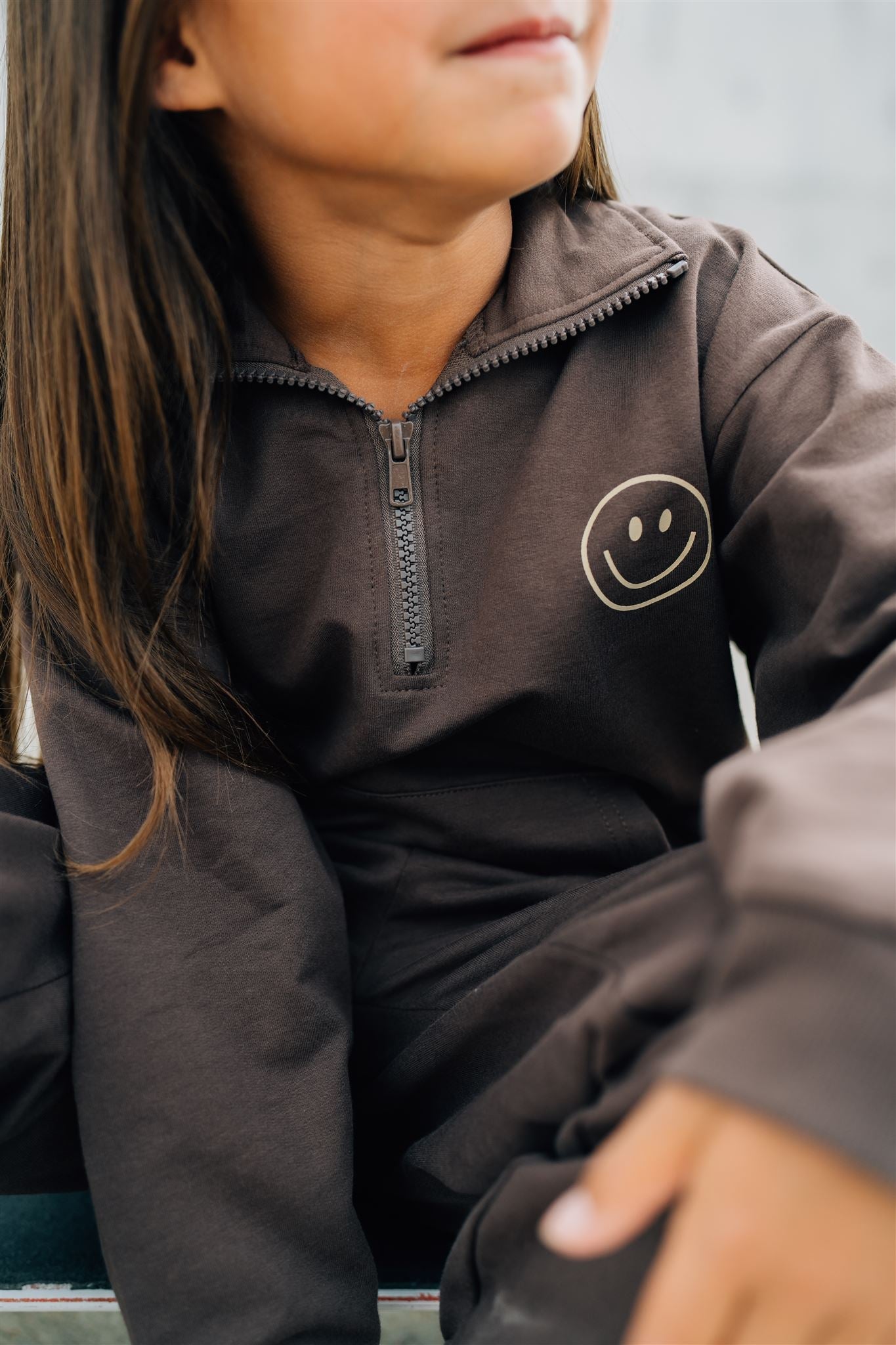 smiley face quarter-zip french terry set