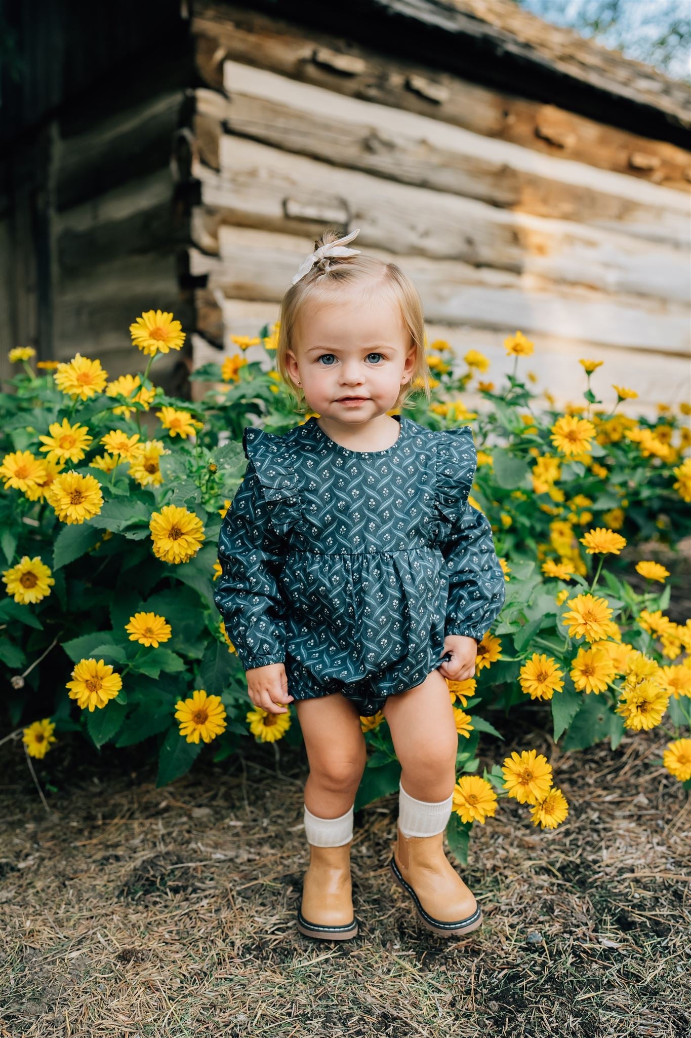 navy berry long-sleeve ruffle bubble romper