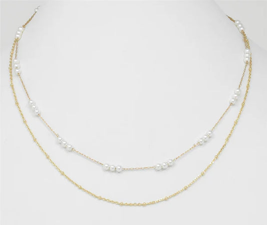 double strand necklace // gold chain + dainty pearls // for women
