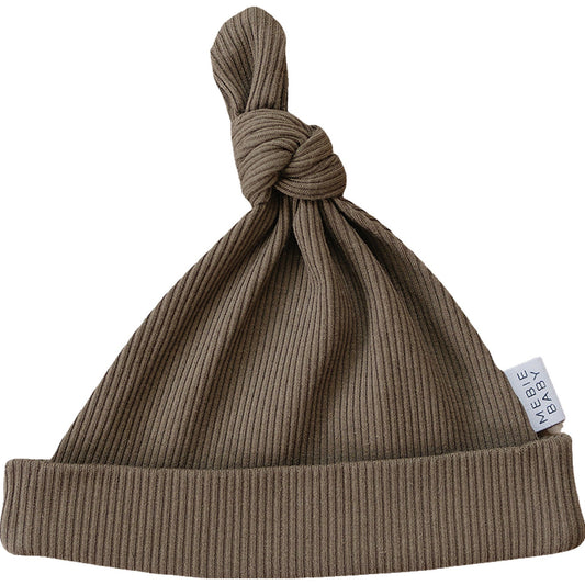 organic ribbed cotton newborn knot hat // cocoa