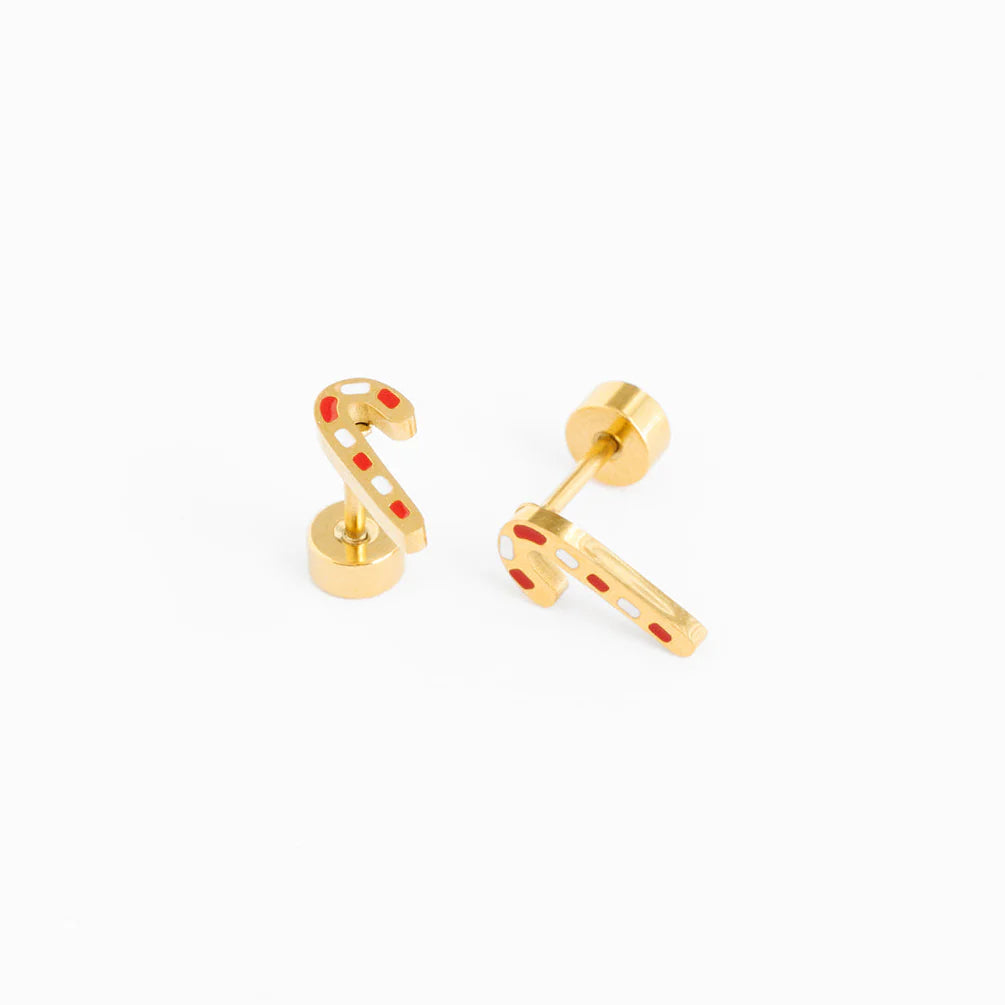 18k gold flat back studs // candy cane