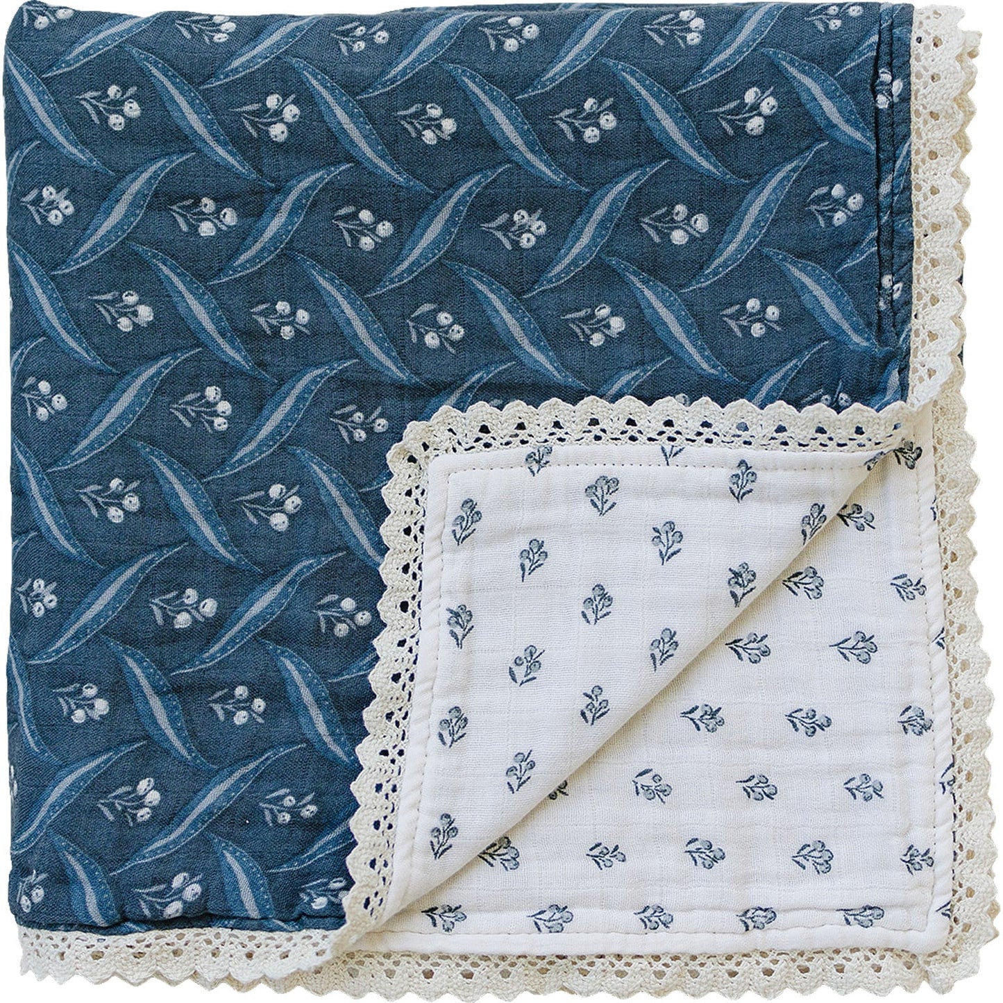 lace muslin quilt // navy + cream berry