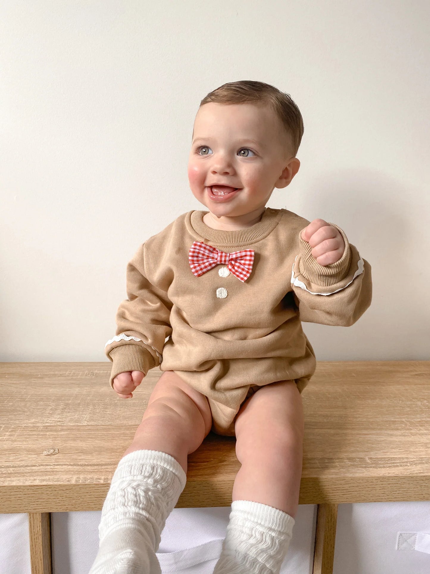 gingerbread long-sleeve bubble romper