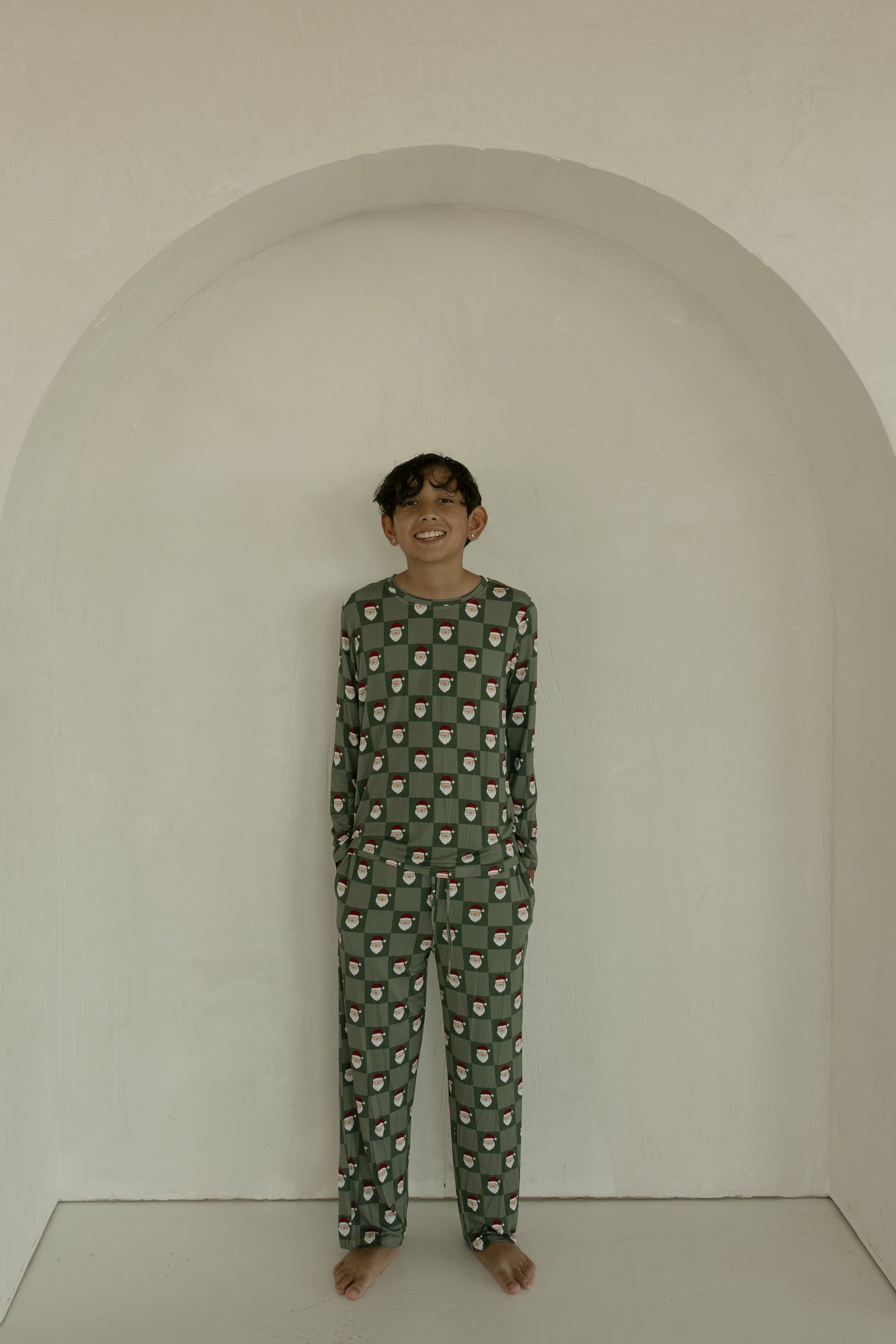 preteen straight leg bamboo pajamas // santa checkerboard (*comes in family matching*)