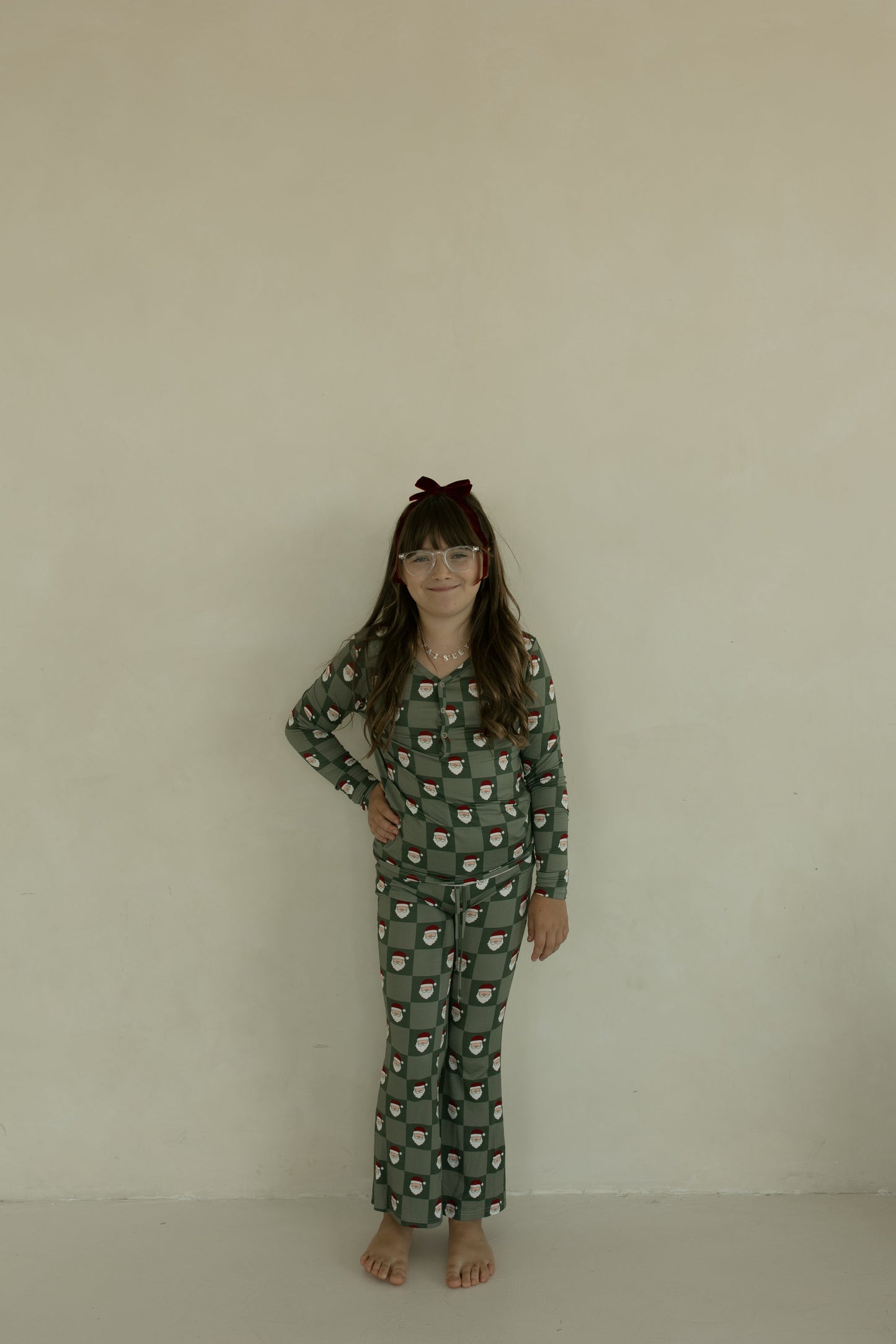 preteen flare bamboo pajamas // santa checkerboard (*comes in family matching*)