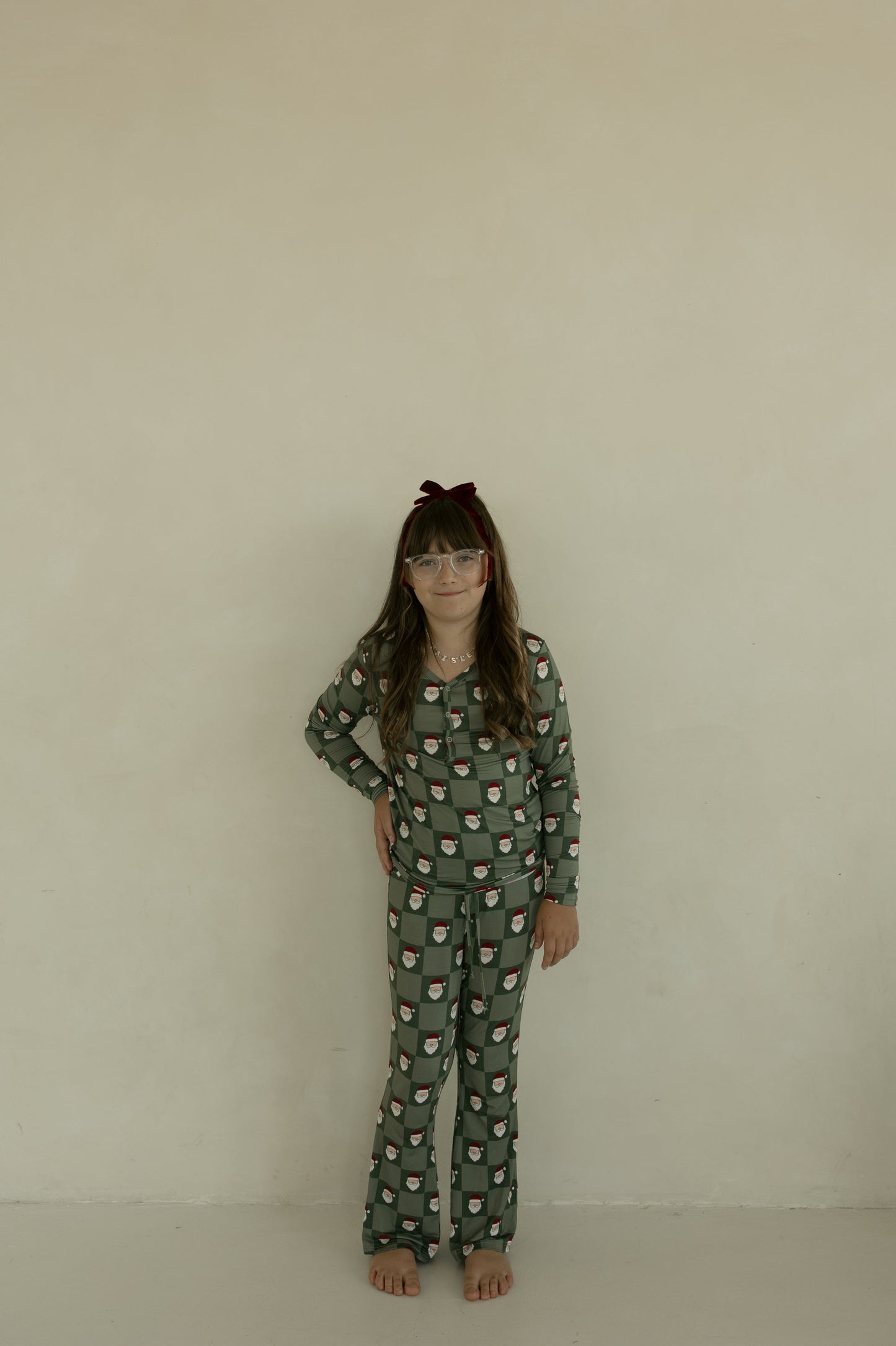 preteen flare bamboo pajamas // santa checkerboard (*comes in family matching*)