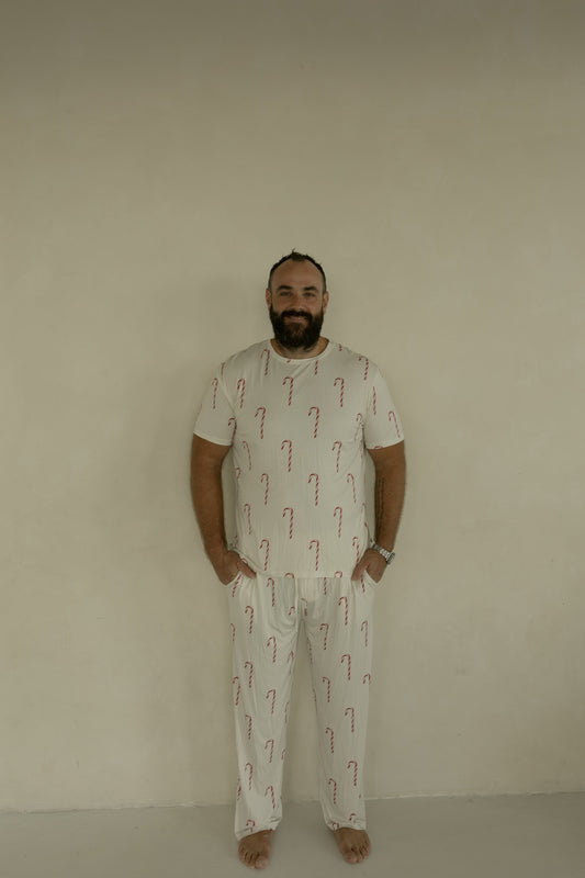 candy cane men’s short sleeve bamboo pajamas (*comes in family matching*)