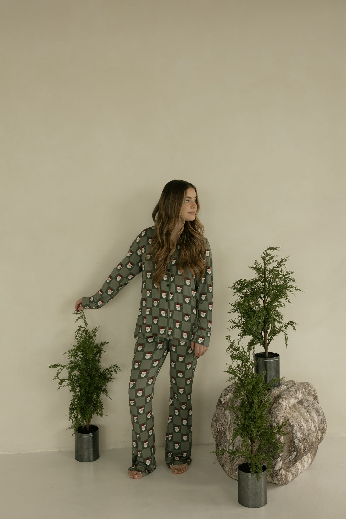 long sleeve women’s bamboo pajamas // santa checkerboard (*family matching available*)