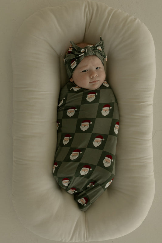 bamboo swaddle // santa checkerboard
