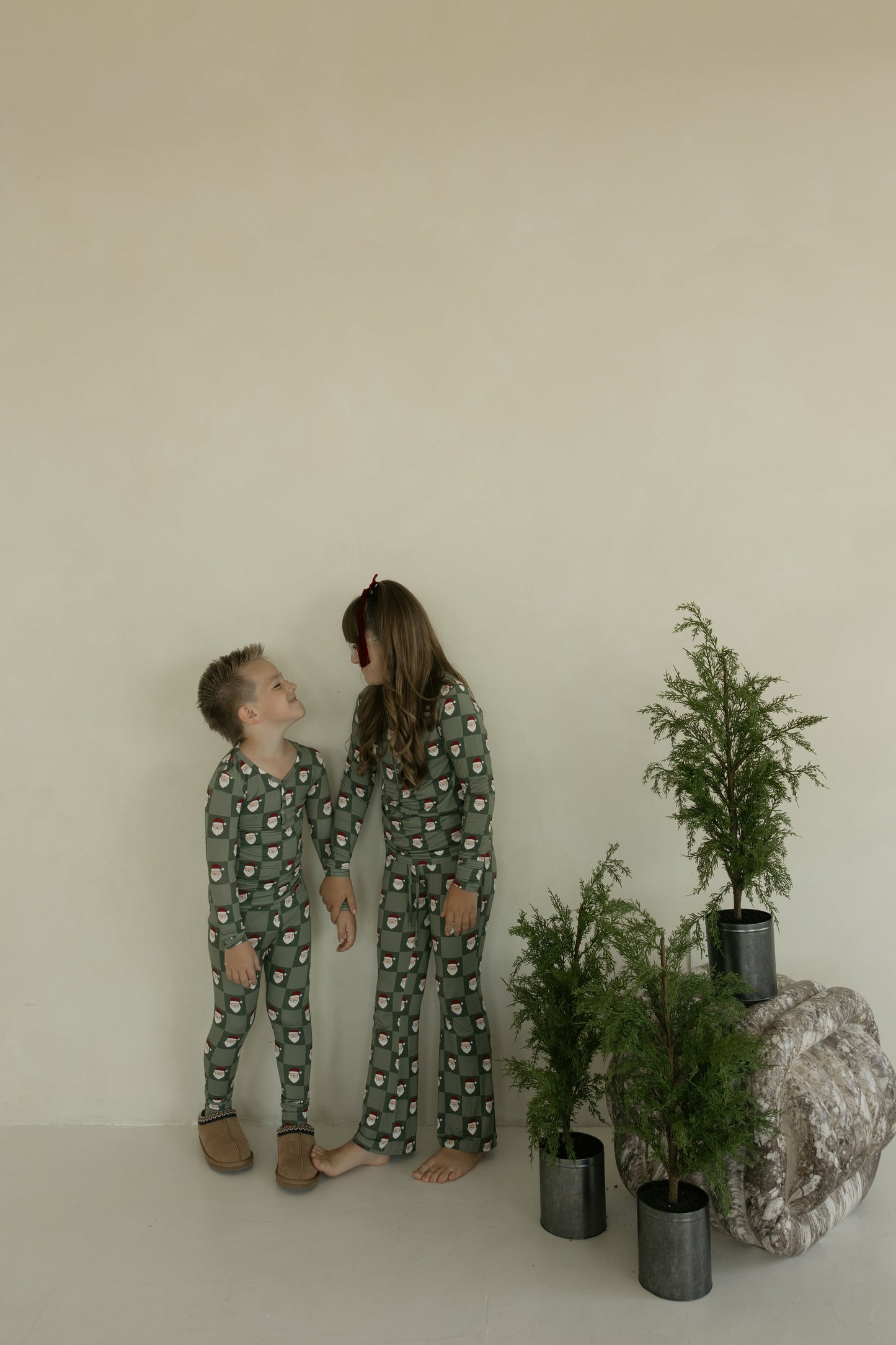 preteen flare bamboo pajamas // santa checkerboard (*comes in family matching*)