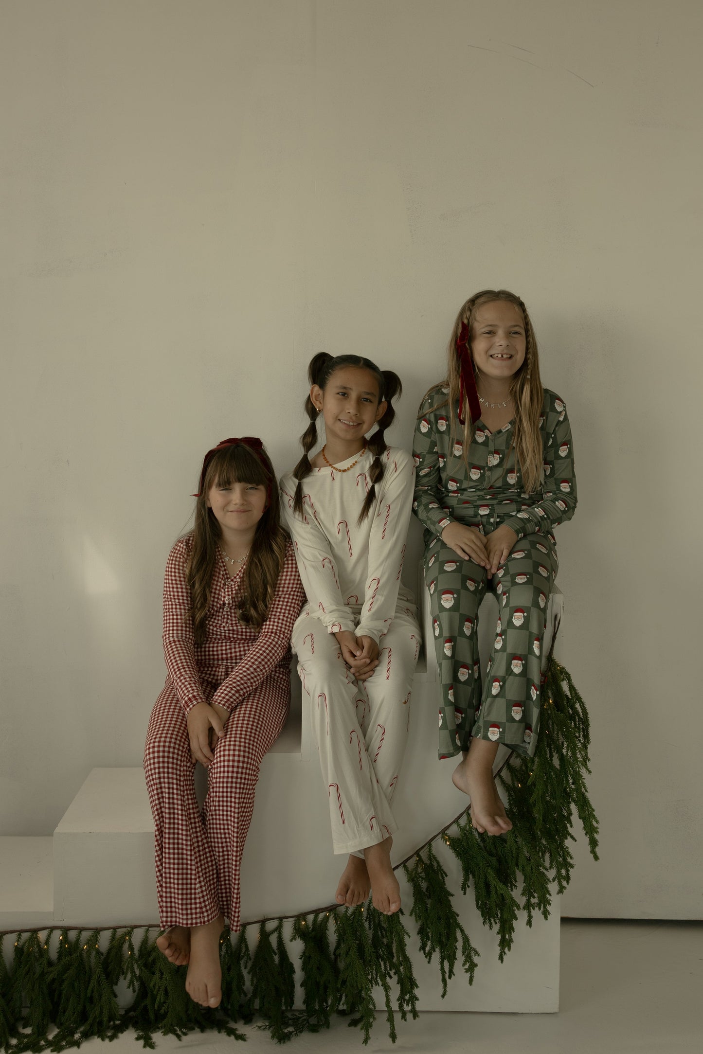 preteen flare bamboo pajamas // santa checkerboard (*comes in family matching*)