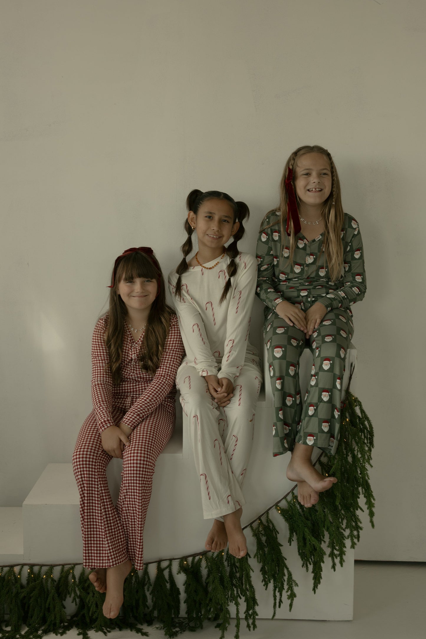 preteen flare bamboo pajamas // santa checkerboard (*comes in family matching*)