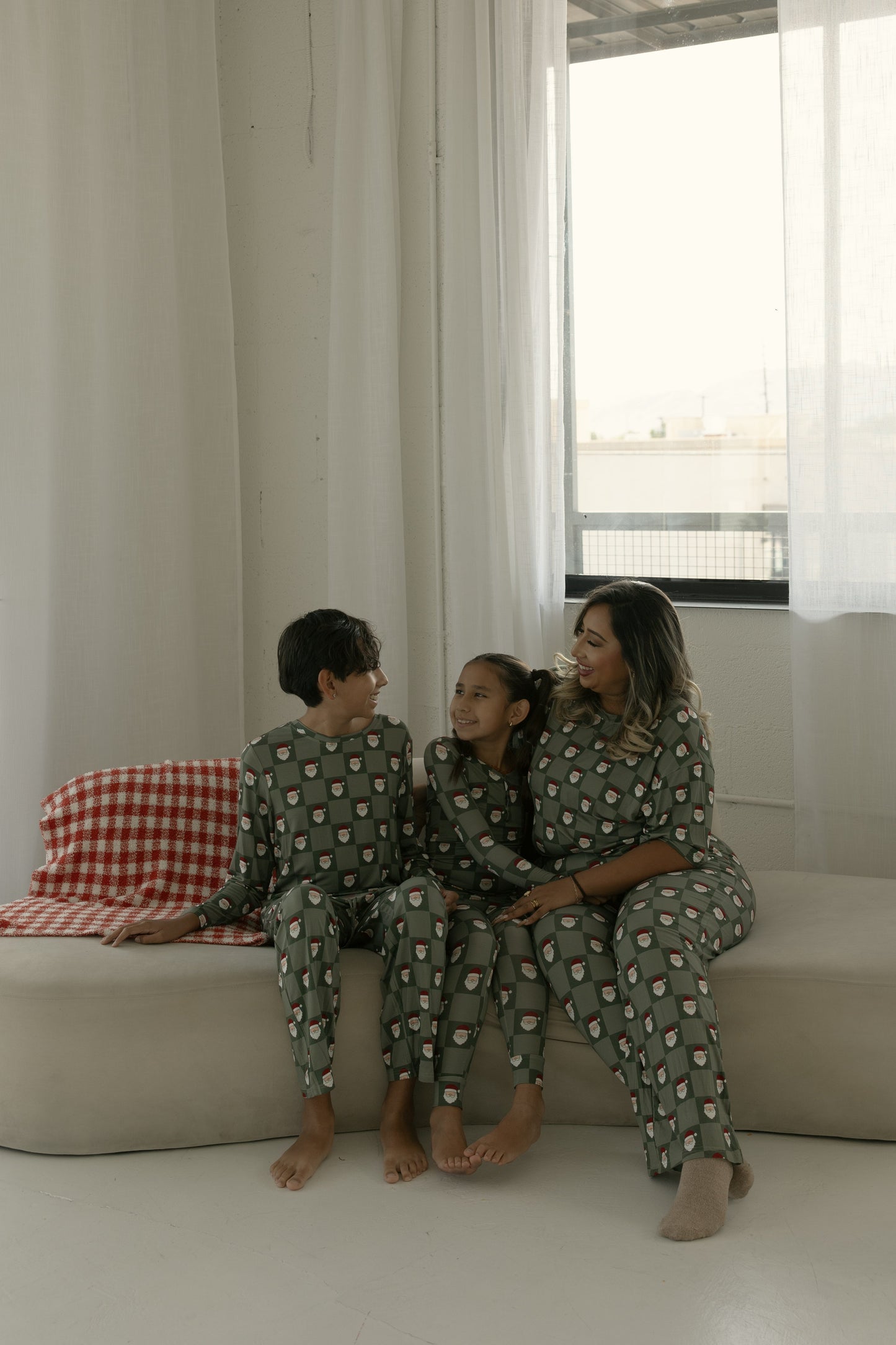 preteen straight leg bamboo pajamas // santa checkerboard (*comes in family matching*)