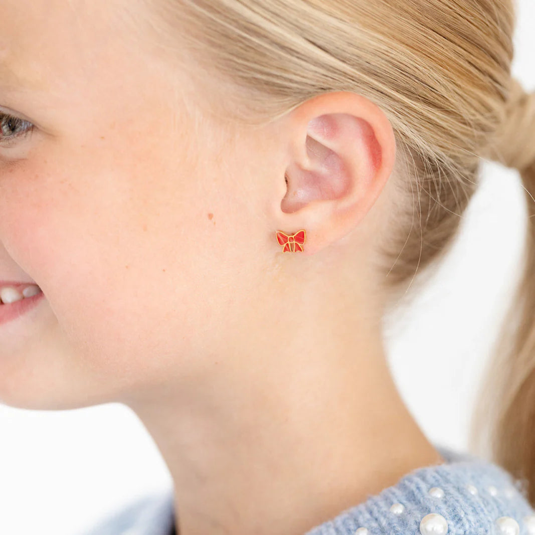 18k gold flat back studs // red bow