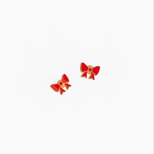 18k gold flat back studs // red bow