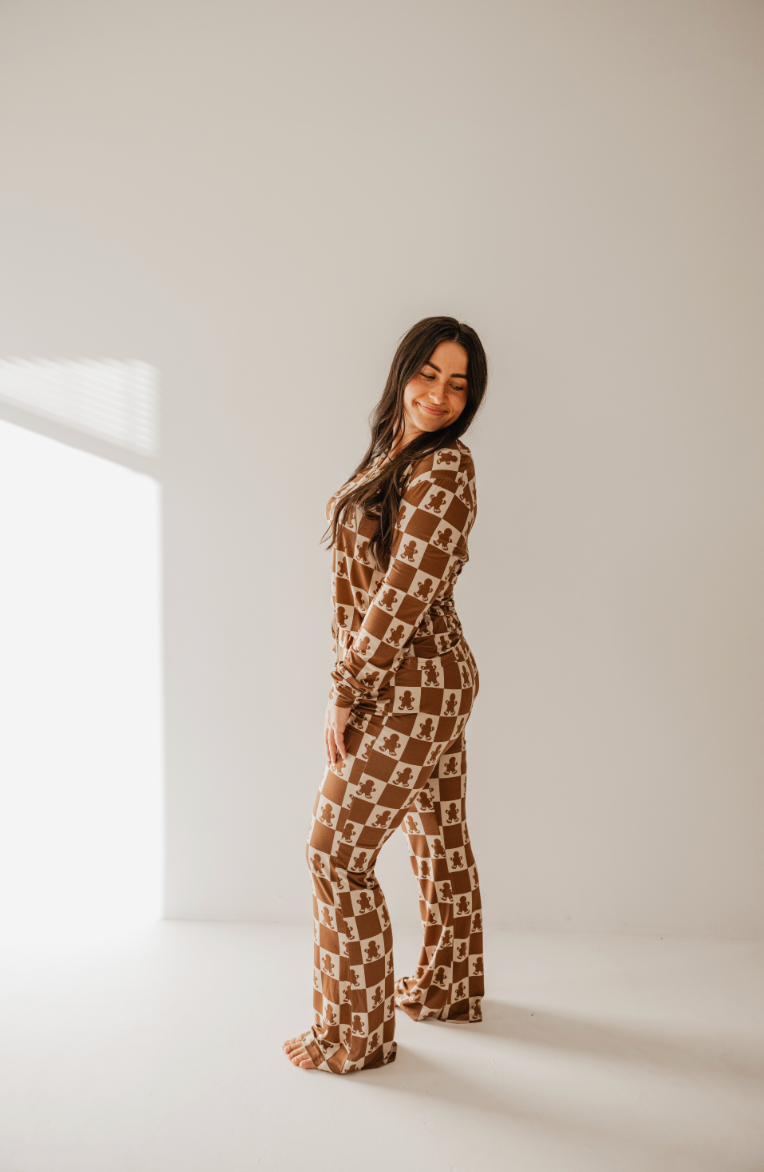 women’s bamboo pajamas // gingerbread checkerboard (*matching baby available*)