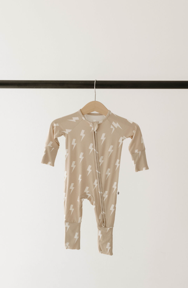 tan + cream lightning bolt bamboo pajamas // ZIPPY