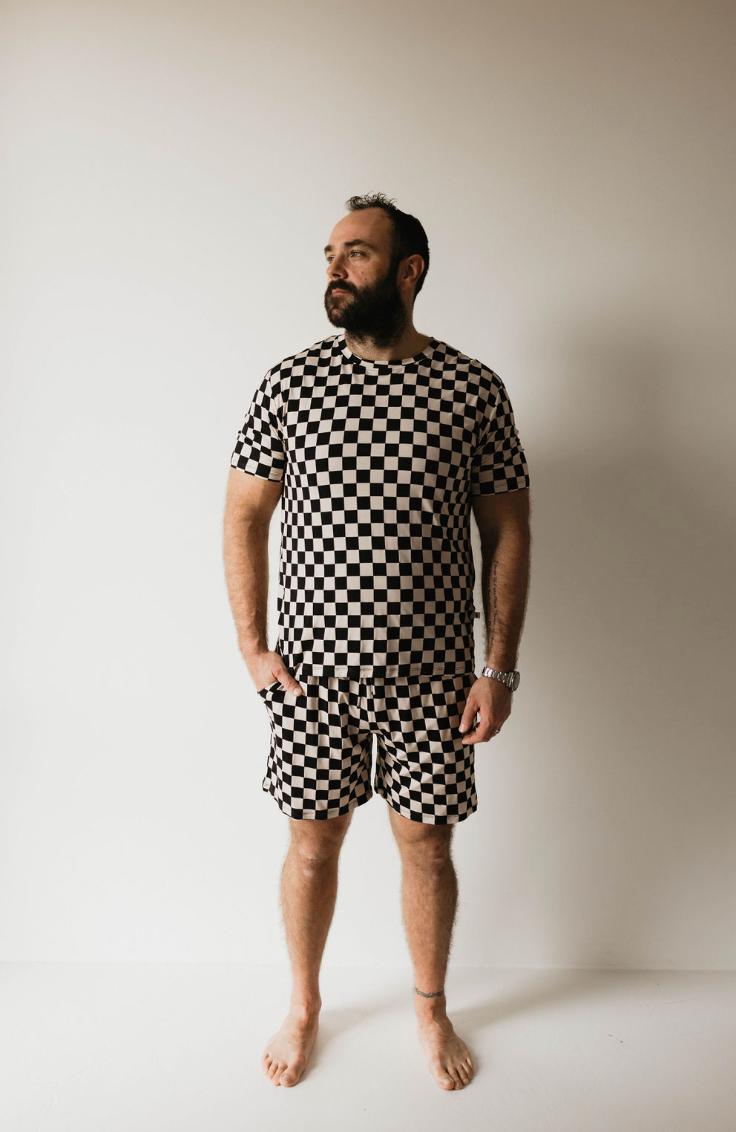 men's bamboo short pajamas // black checkerboard