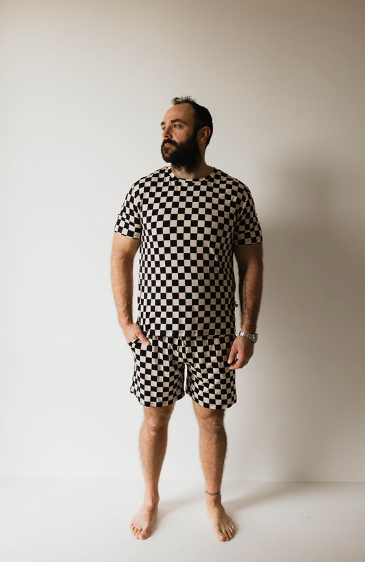 men's bamboo short pajamas // black checkerboard