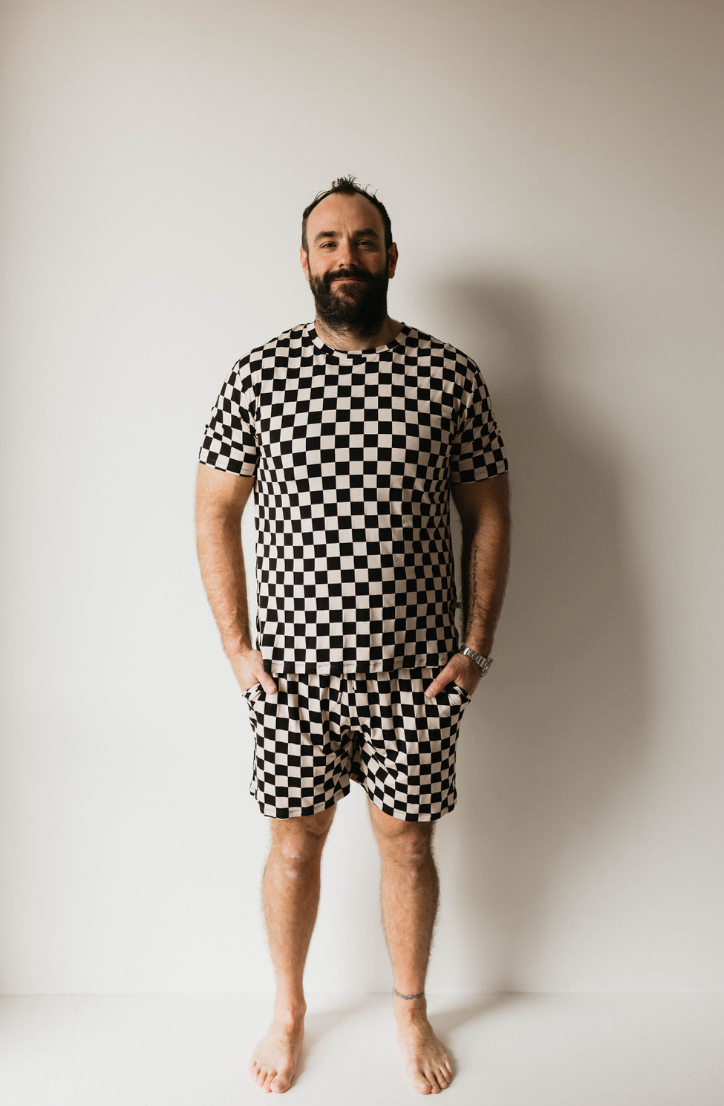 men's bamboo short pajamas // black checkerboard