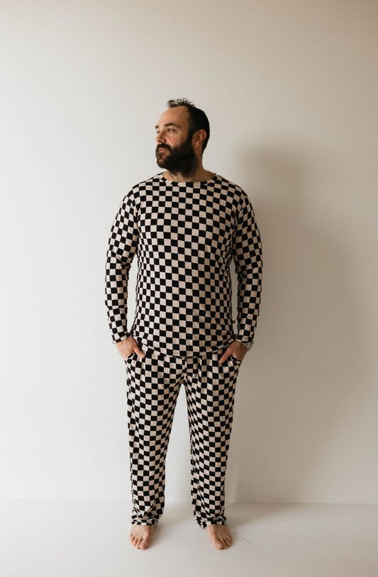 men's bamboo pajamas // black/white checkerboard