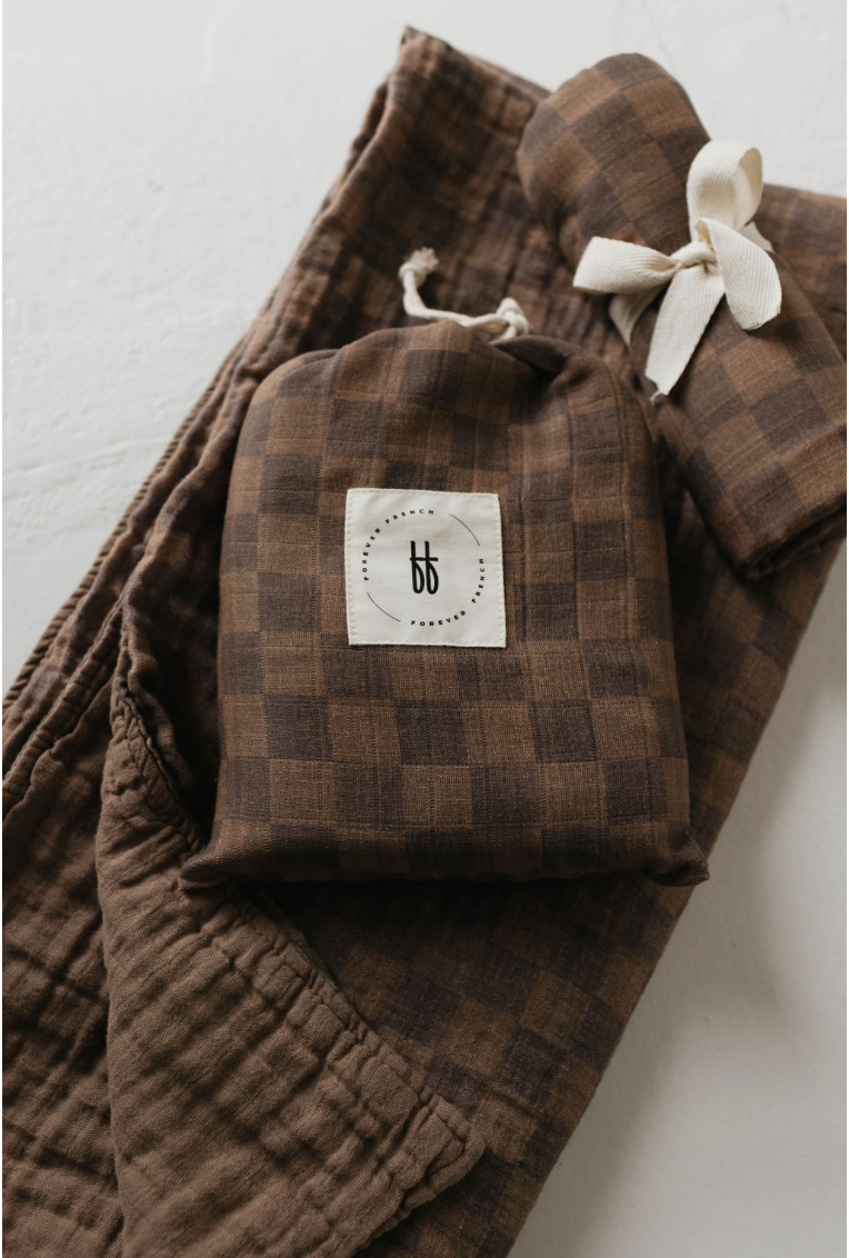 muslin swaddle // faded brown checkerboard