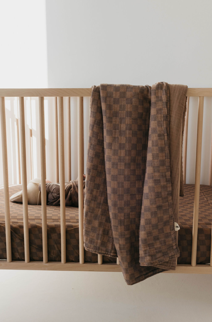 muslin swaddle // faded brown checkerboard