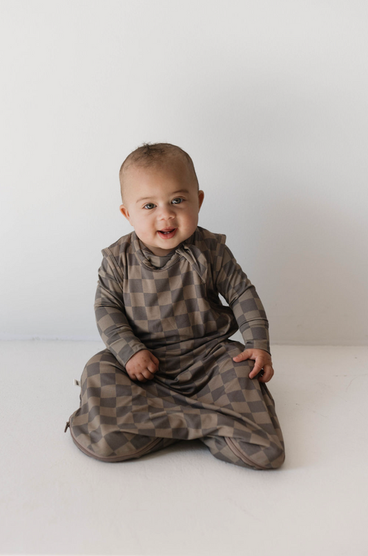 bamboo sleep sack // faded brown checkerboard