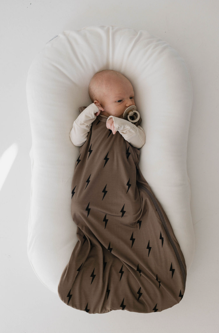 bamboo sleep sack // brown + black lightning bolt