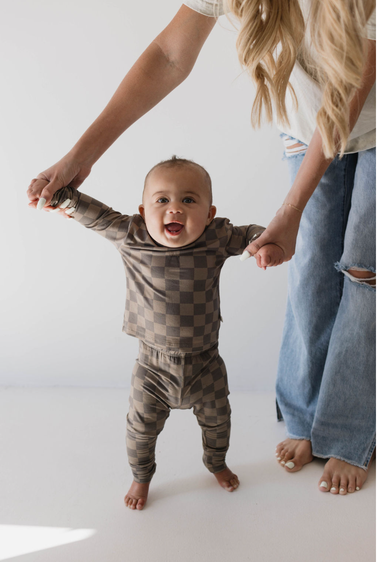 bamboo sleepytime set // faded brown checkerboard