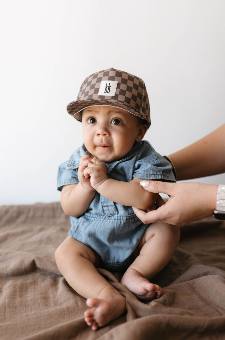 baby/children's trucket hat // faded brown checkerboard