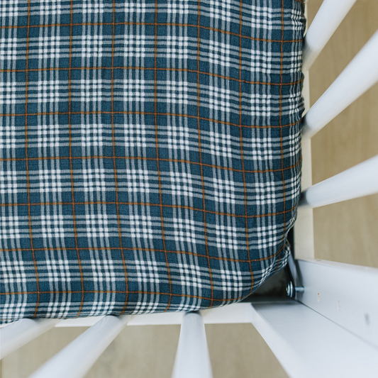 muslin crib sheet // navy plaid