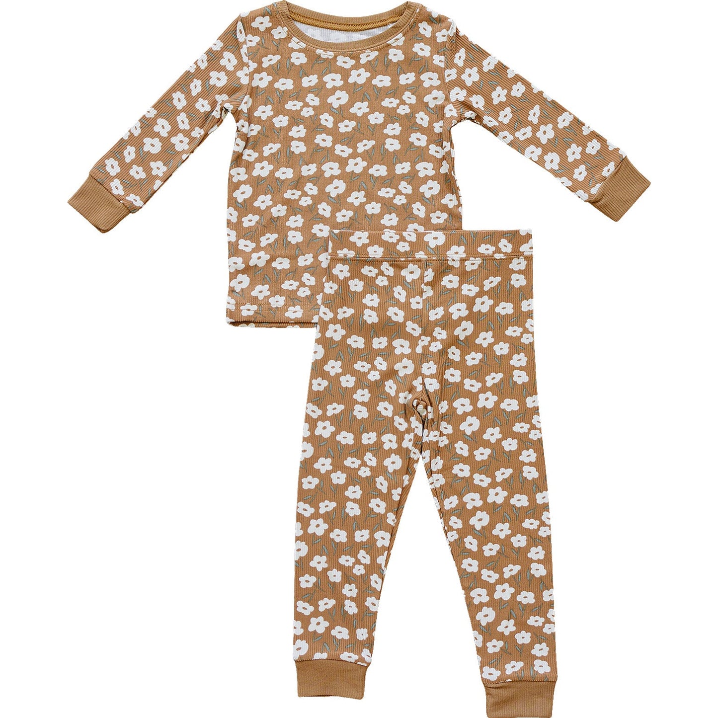 mustard floral ribbed bamboo pajamas // LONG-SLEEVE TWO-PIECE SET