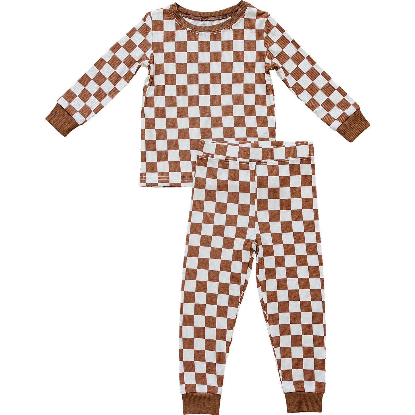 rust checkered ribbed bamboo pajamas // LONG-SLEEVED TWO-PIECE SET