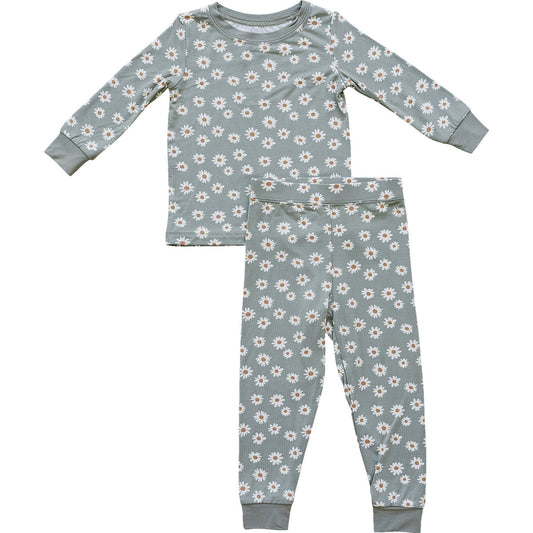 light green daisy bamboo pajamas // LONG-SLEEVE TWO-PIECE SET (*AVAILABLE IN EXTENDED SIZING UP TO 9/10*)