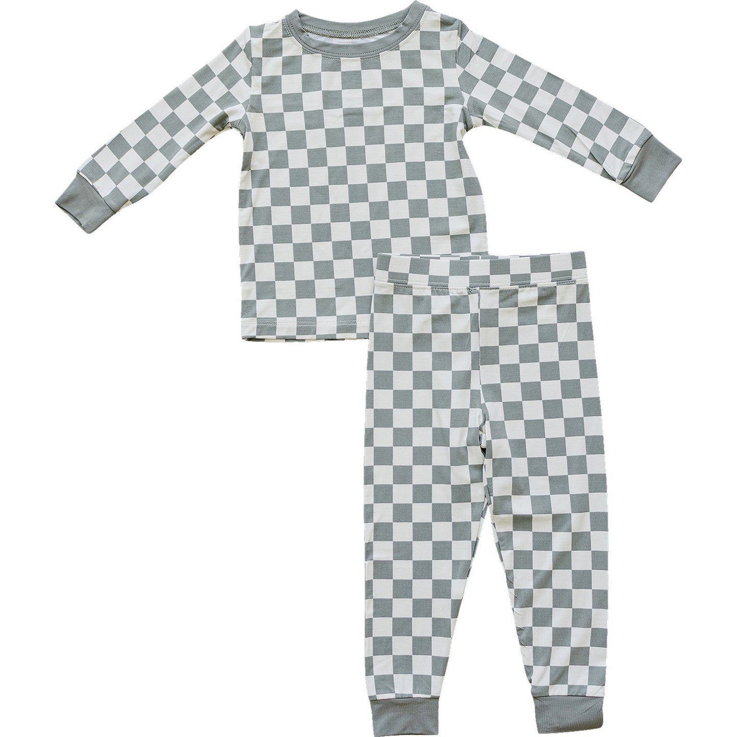 light green checkered bamboo pajamas // LONG-SLEEVE TWO-PIECE SET