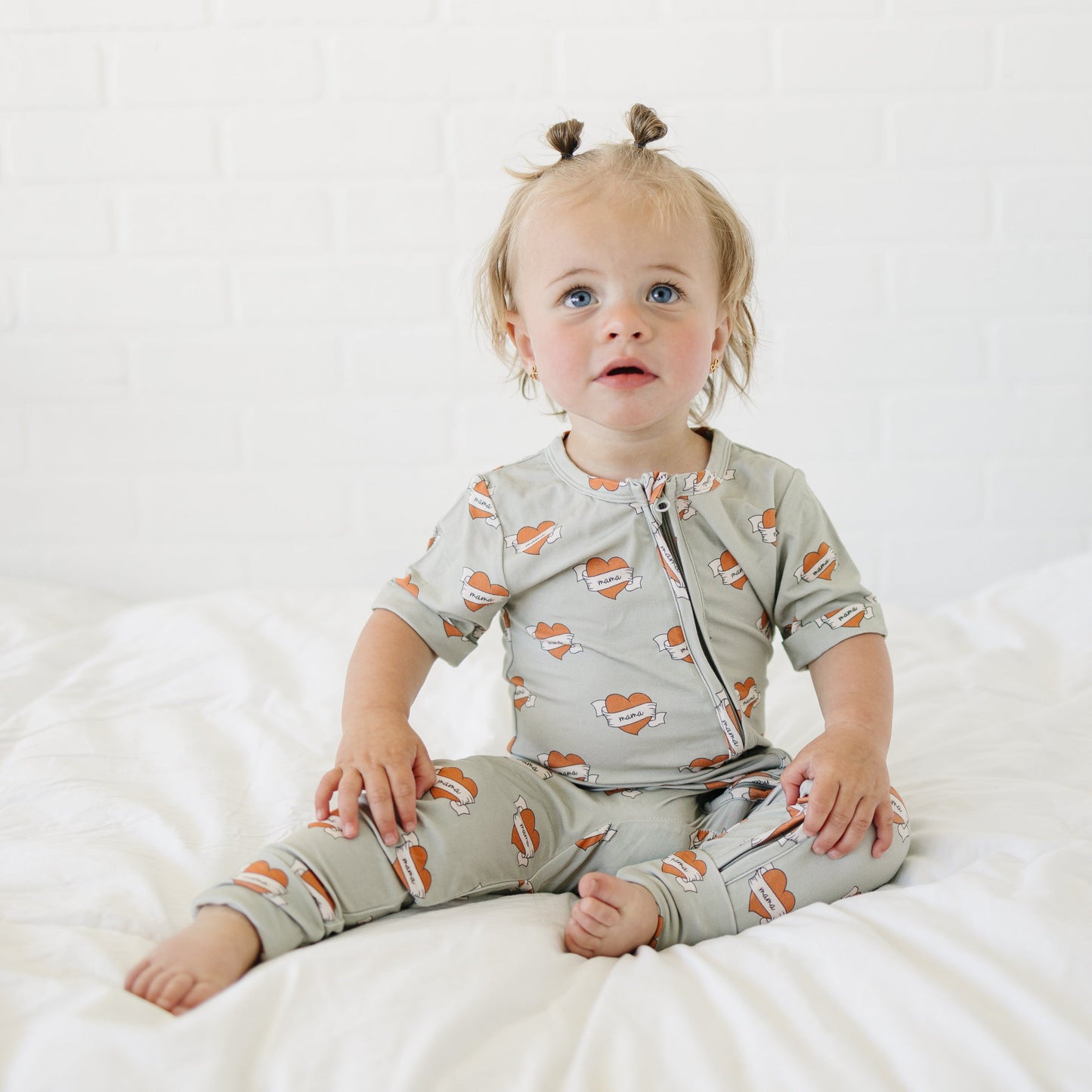 mama tattoo hearts bamboo pajamas // SHORT-SLEEVE ZIPPY