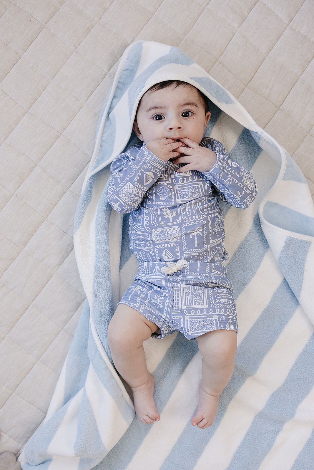 blue beach long-sleeve swim set