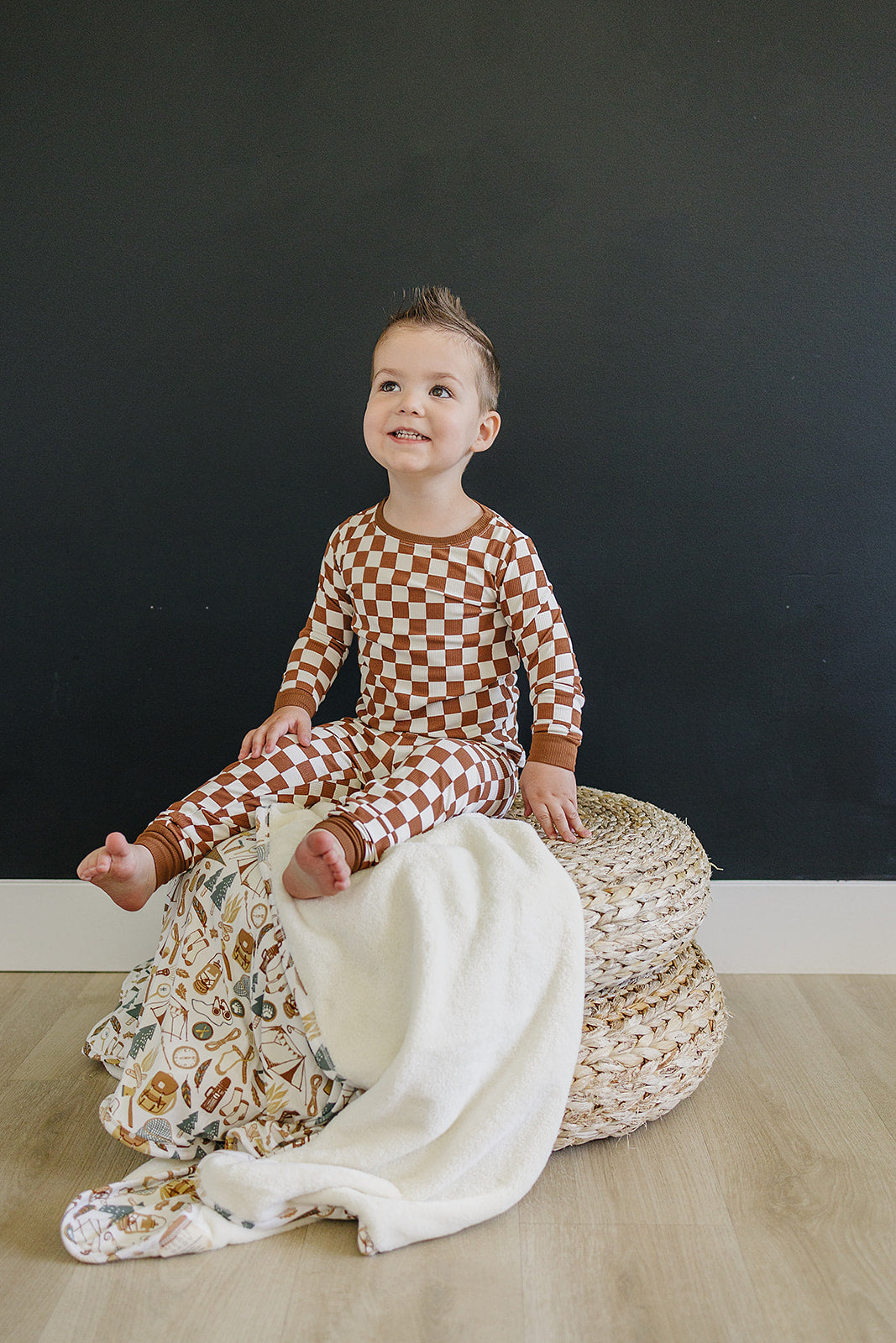 rust checkered ribbed bamboo pajamas // LONG-SLEEVED TWO-PIECE SET