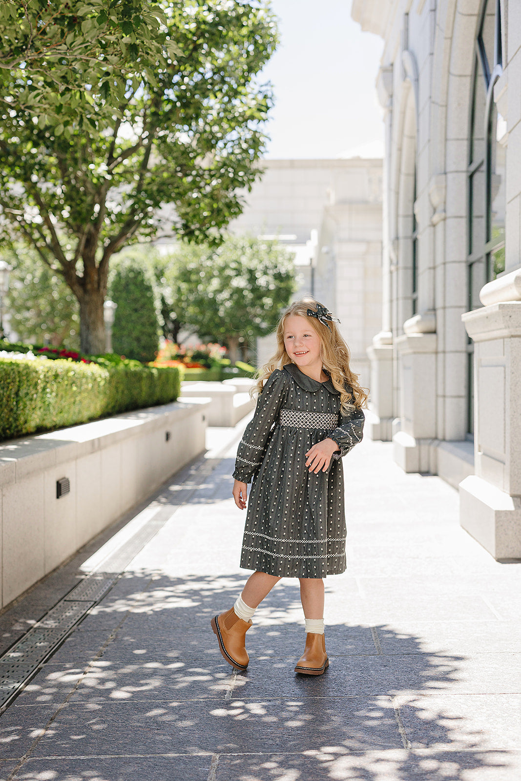 tulip smocked peter pan collar dress
