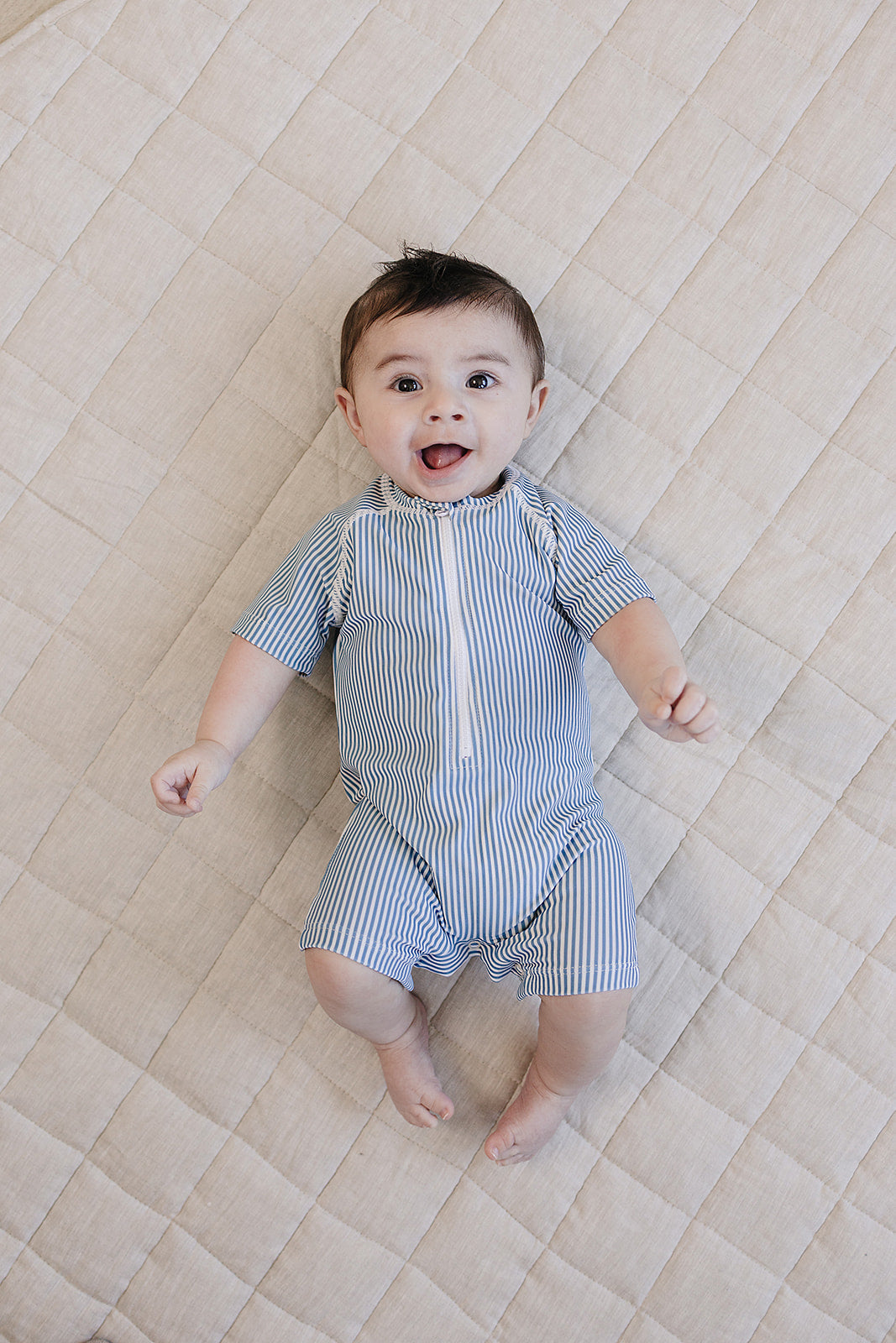 blue stripe zipper swimsuit