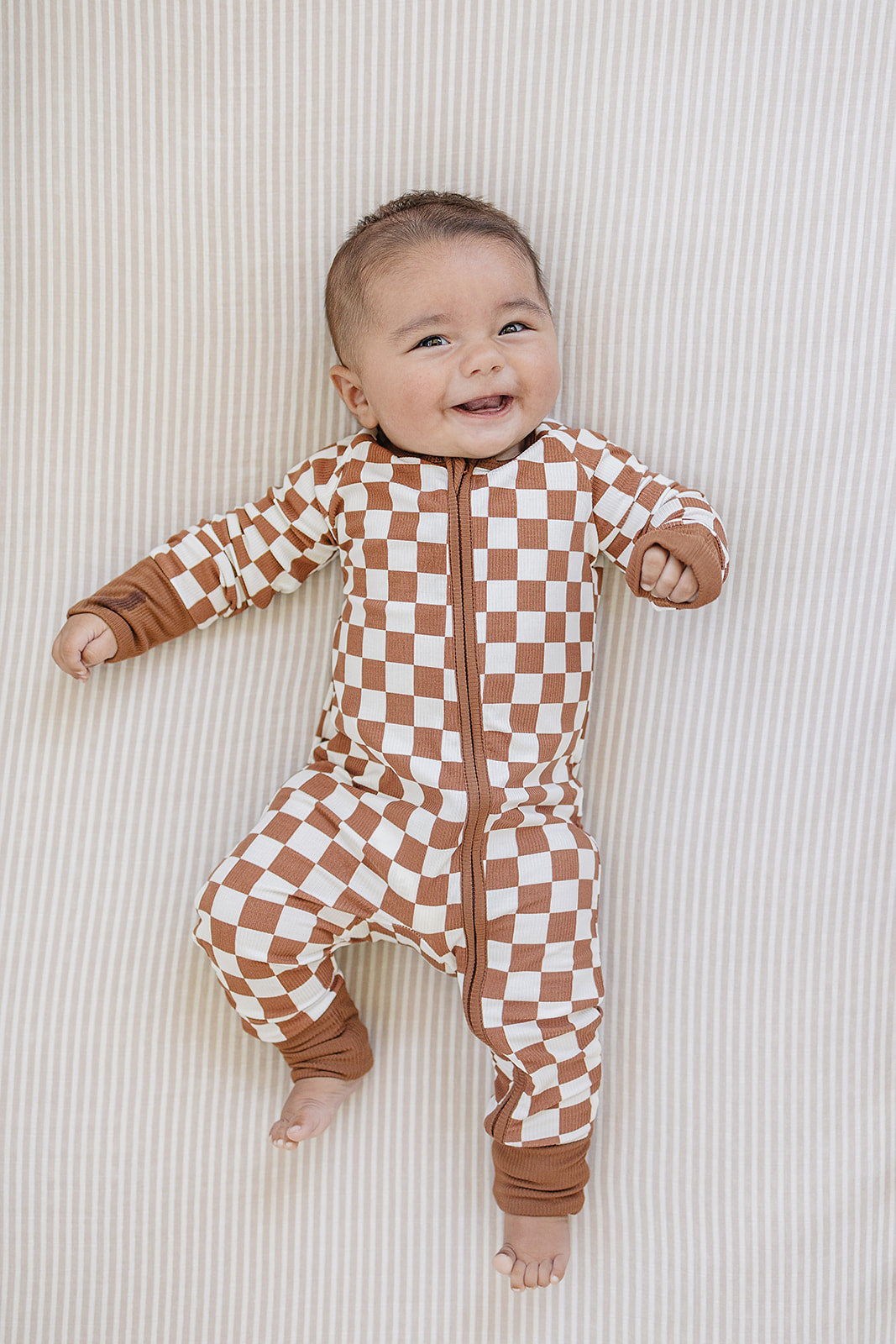 rust checkered ribbed bamboo pajamas // ZIPPY