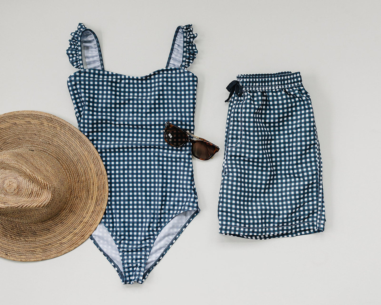 adult men’s swim shorts // navy gingham