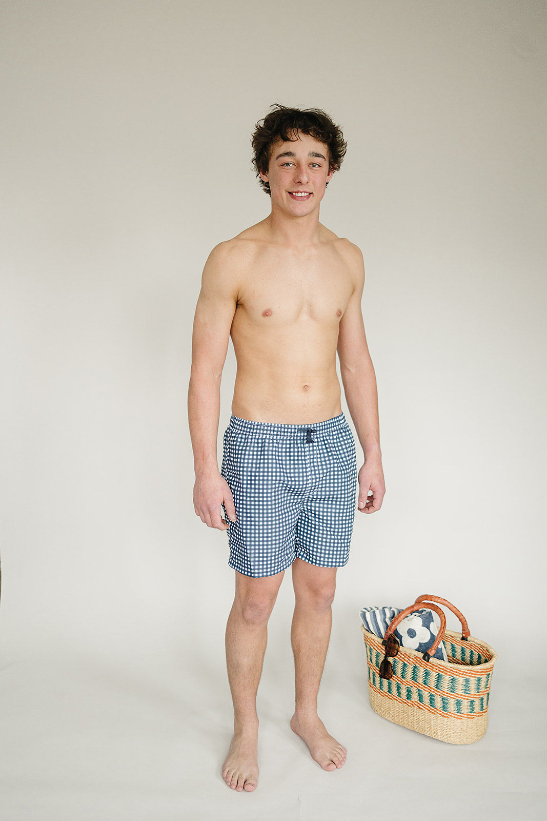 adult men’s swim shorts // navy gingham