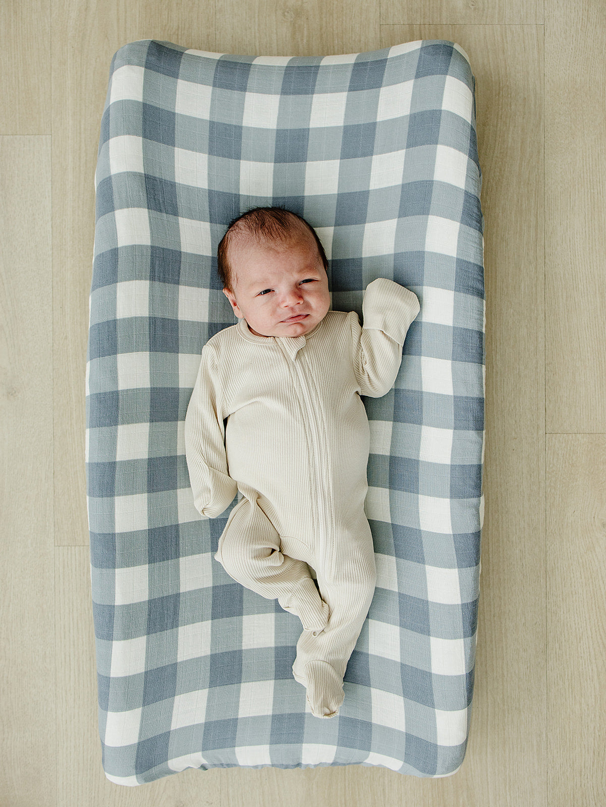 muslin changing pad cover // dusty blue gingham