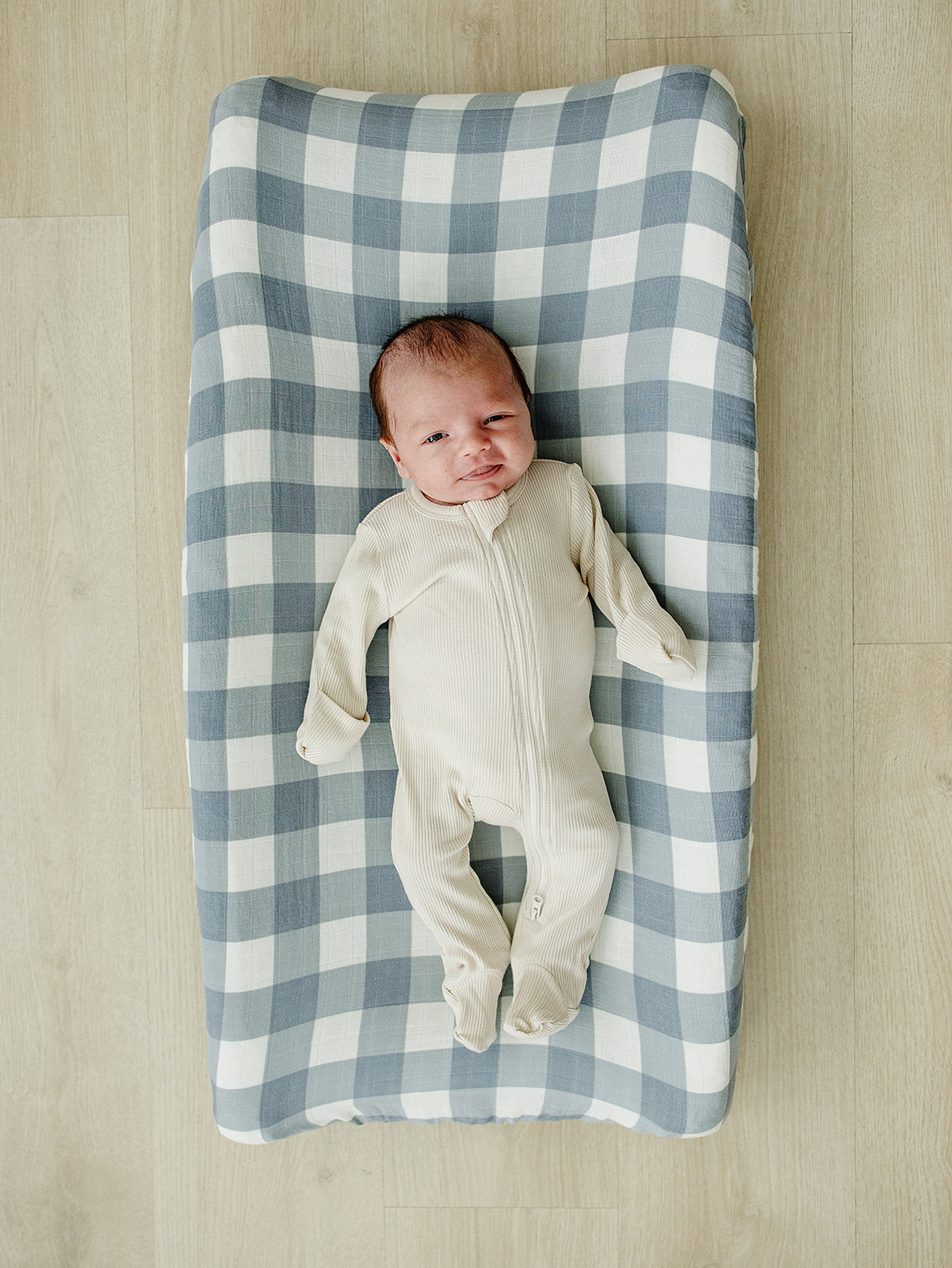 muslin changing pad cover // dusty blue gingham