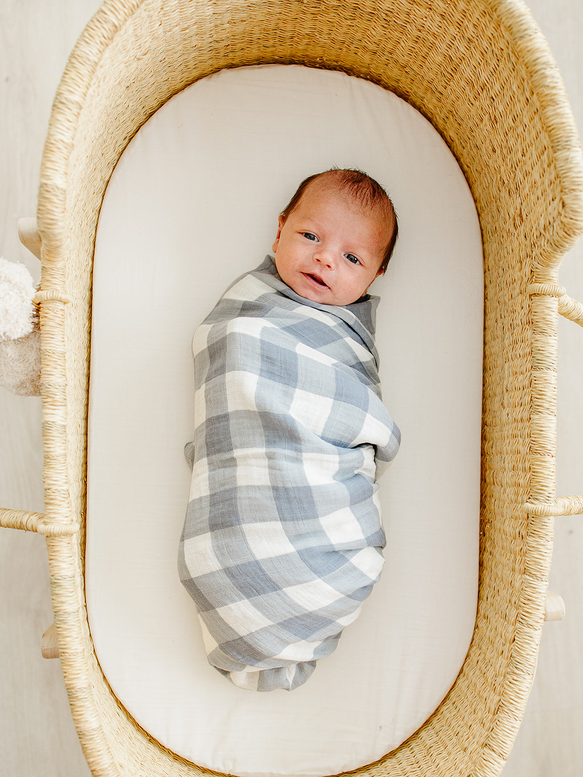 muslin swaddle blanket // dusty blue gingham